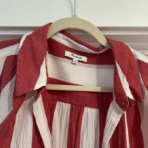 Madewell red and white striped gauzy button up